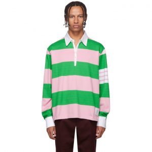 Thom Browne Green and Pink 4-Bar Oversized Long Sleeve Polo Thom Browne Green and Pink 4-Bar Oversized Long Sleeve Polo