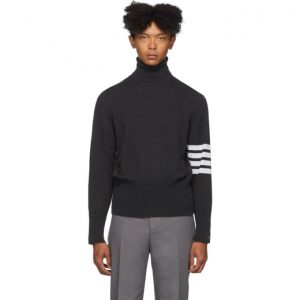 Thom Browne Grey Cashmere 4-Bar Classic Turtleneck Thom Browne Grey Cashmere 4-Bar Classic Turtleneck