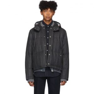 Thom Browne Grey Down Striped Bomber Jacket Thom Browne Grey Down Striped Bomber Jacket
