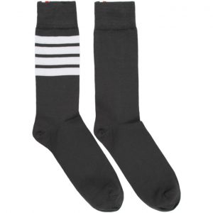 Thom Browne Grey Mid-Calf 4-Bar Socks Thom Browne Grey Mid-Calf 4-Bar Socks