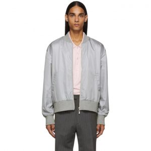 Thom Browne Grey Ripstop Center-Back Stripe Bomber Jacket Thom Browne Grey Ripstop Center-Back Stripe Bomber Jacket