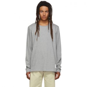 Thom Browne Grey Side Slit Relaxed Fit Long Sleeve T-Shirt Thom Browne Grey Side Slit Relaxed Fit Long Sleeve T-Shirt