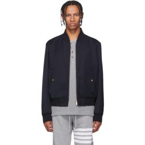 Thom Browne Navy RWB Stripe Blouson Bomber Jacket Thom Browne Navy RWB Stripe Blouson Bomber Jacket