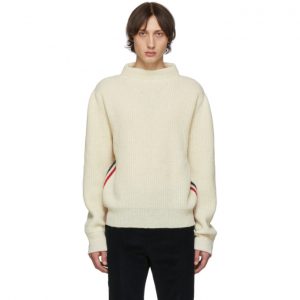 Thom Browne White Stripe Relaxed Fit Boat Neck Sweater Thom Browne White Stripe Relaxed Fit Boat Neck Sweater
