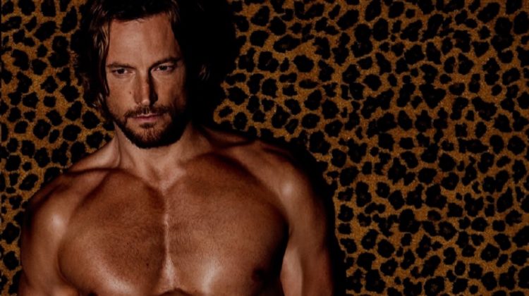 Gabriel Aubry rocks leopard print underwear by Tom Ford.