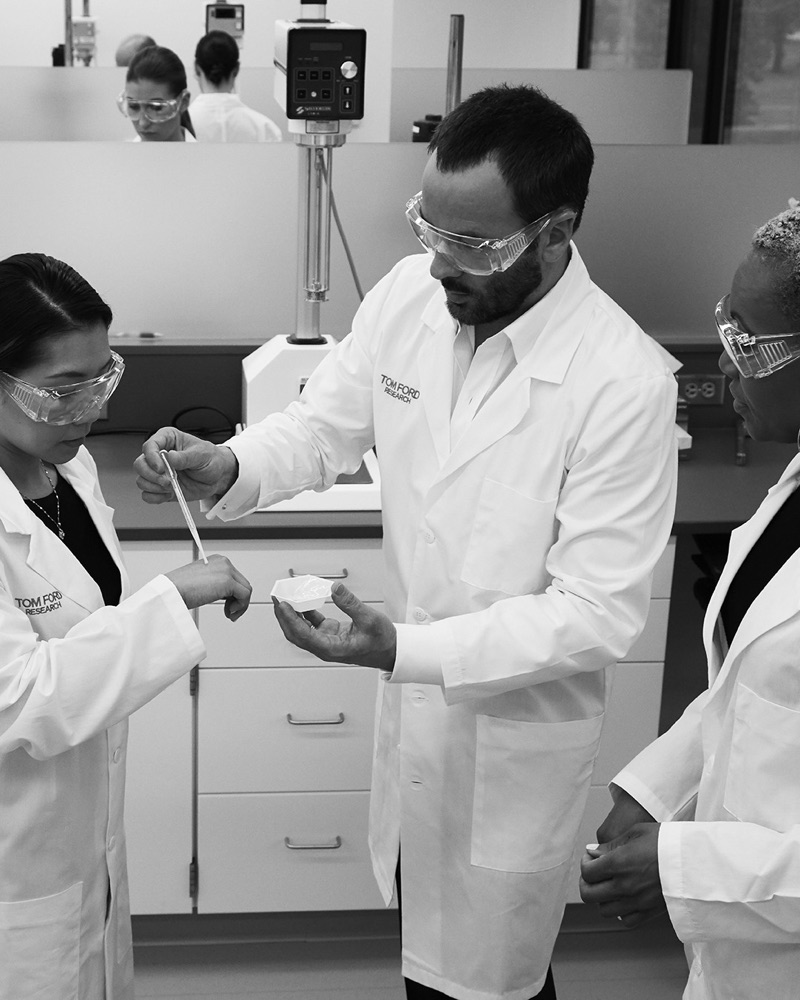 Tom Ford hits the laboratory for a promotional image to announce Tom Ford Research.