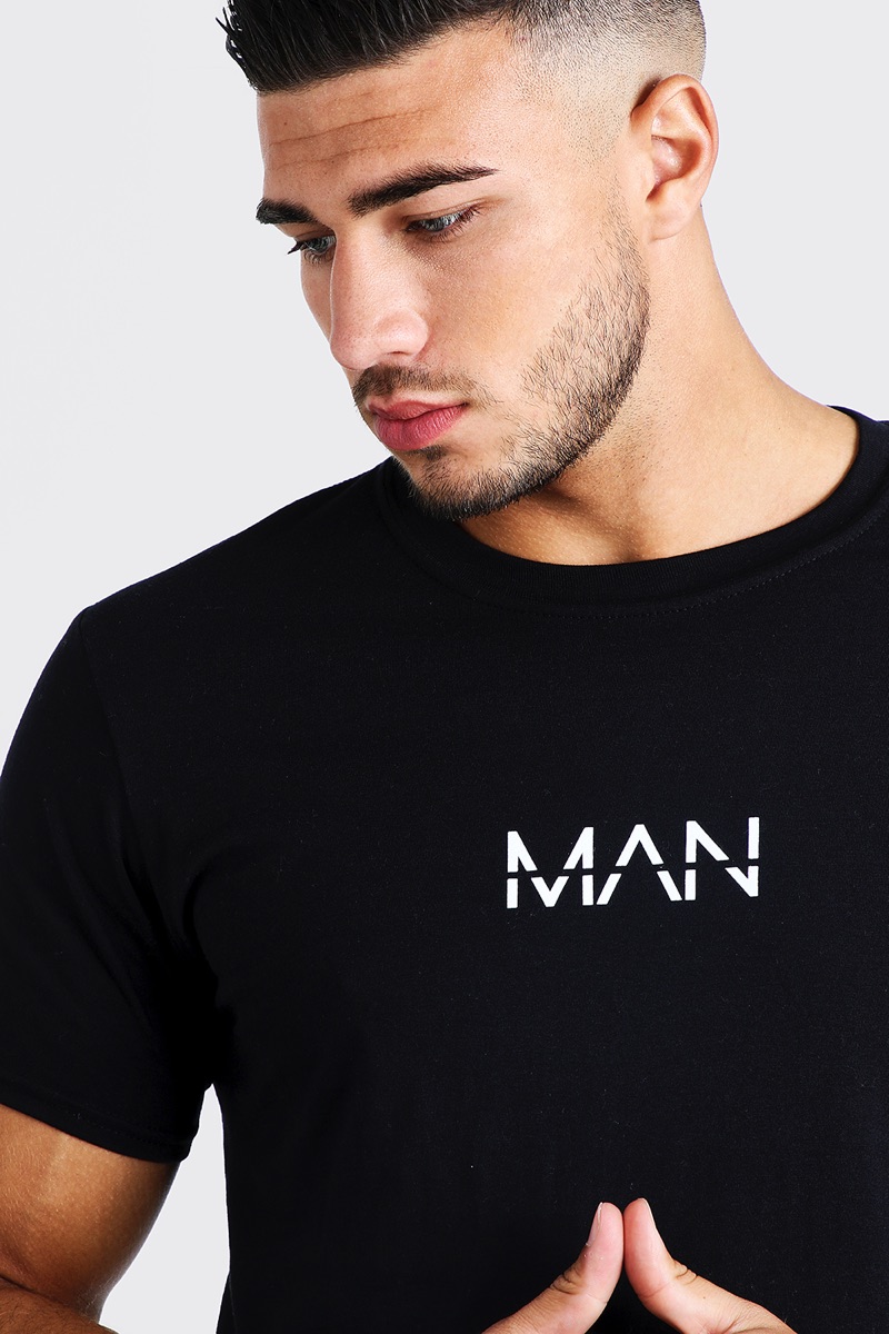 BOOHOOMAN's latest ambassador, Tommy Fury wears one of the brand's MAN tees.