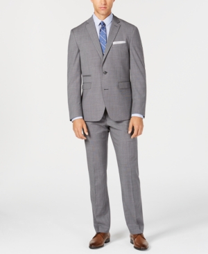 Vince Camuto Men's Slim-Fit Stretch Gray Textured Solid Wool Suit Vince Camuto Men's Slim-Fit Stretch Gray Textured Solid Wool Suit