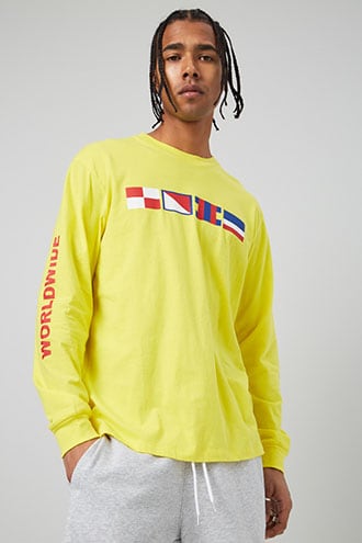 yellow and red graphic tee