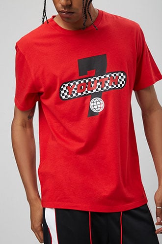 red and black graphic shirt