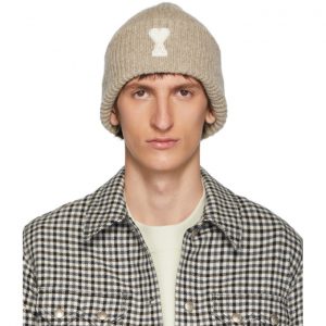 AMI Alexandre Mattiussi Beige Ami De Coeur Beanie AMI Alexandre Mattiussi Beige Ami De Coeur Beanie