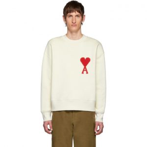AMI Alexandre Mattiussi Off-White Fleece Ami De Coeur Sweatshirt AMI Alexandre Mattiussi Off-White Fleece Ami De Coeur Sweatshirt