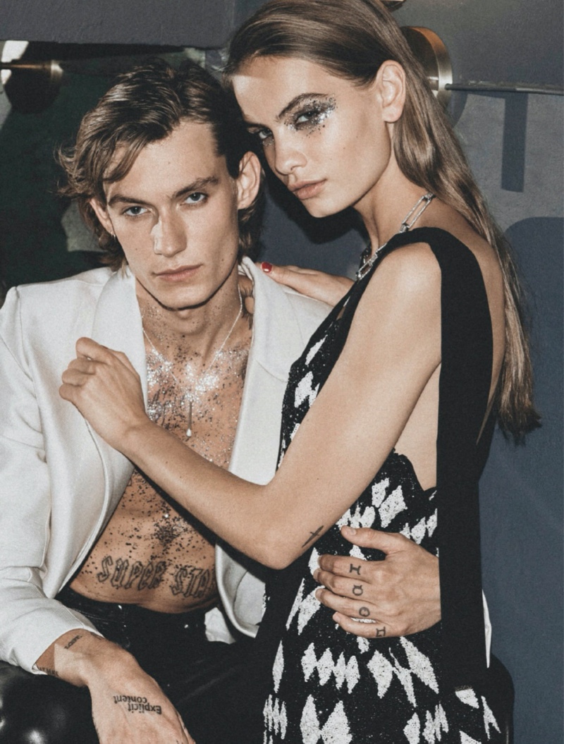 Model couple Anton Thiemke and Nina Marker grace the pages of Elle Denmark.