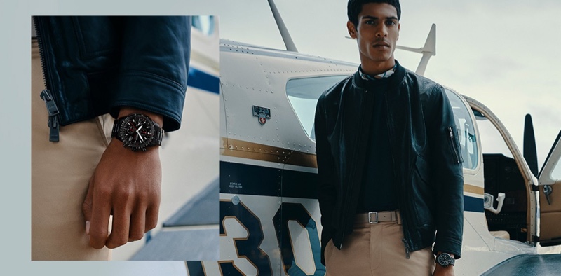 Embracing aviation-inspired style, Geron McKinley dons BOSS' Aero watch. » Simon, Miles & Geron Front BOSS Fall '19 Watches Campaign Embracing aviation-inspired style, Geron McKinley dons BOSS' Aero watch.