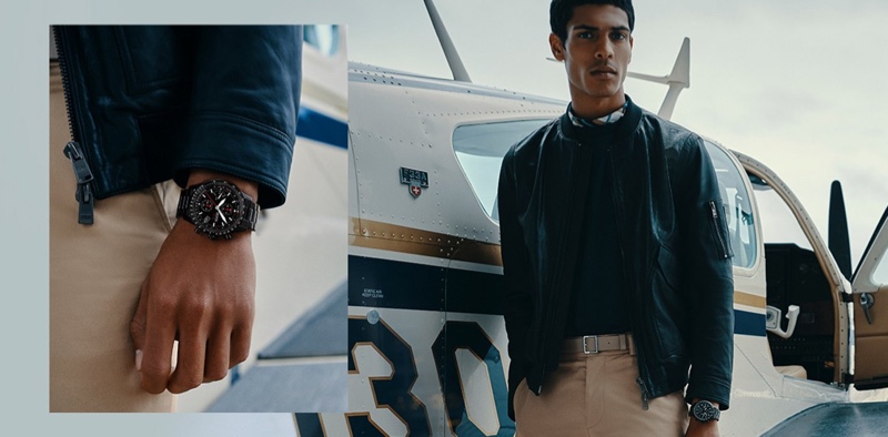 Embracing aviation-inspired style, Geron McKinley dons BOSS' Aero watch.