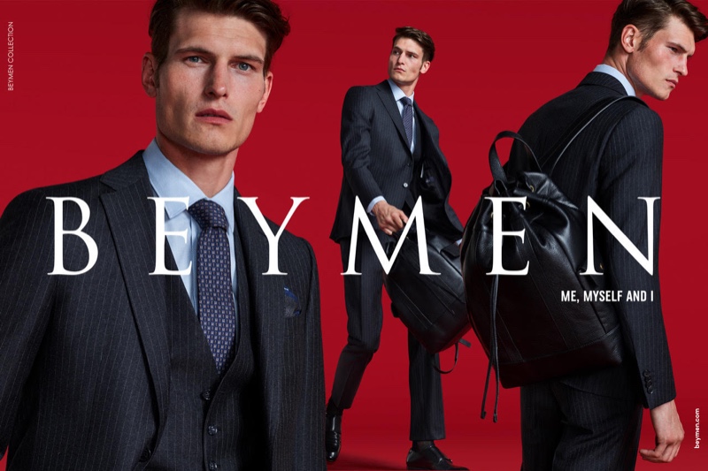 Dressed to impress, John Todd wears a pinstripe three-piece suit for Beymen's fall-winter 2019 campaign.