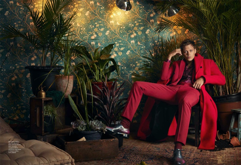 Sharp in red, Bill Skarsgård sports Berluti. » Bill Skarsgård Dons Bold Sartorial Fashions for Icon Australia Sharp in red, Bill Skarsgård sports Berluti.