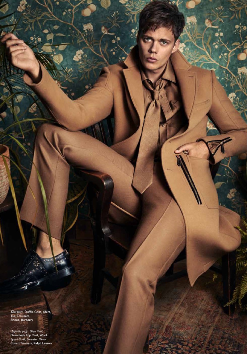 Embracing shades of brown, Bill Skarsgård wears Burberry.