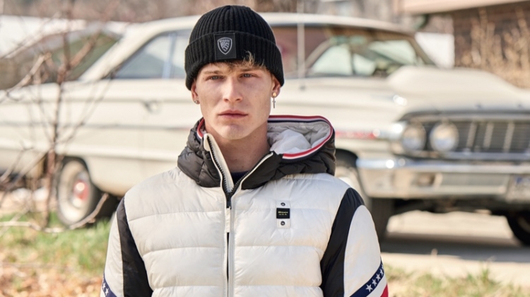 Blauer USA takes to Boulder, Colorado to present its latest installment of 'American Portraits.' A stylish youth sports the label's bicolor Gill nylon down jacket.