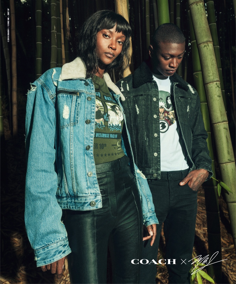 Models Riley Montana and Dominique Hollington wear Naruto-inspired fashions from Michael B. Jordan's Coach capsule collection. » Michael B. Jordan Collaborates with Coach for Capsule Collection Models Riley Montana and Dominique Hollington wear Naruto-inspired fashions from Michael B. Jordan's Coach capsule collection.