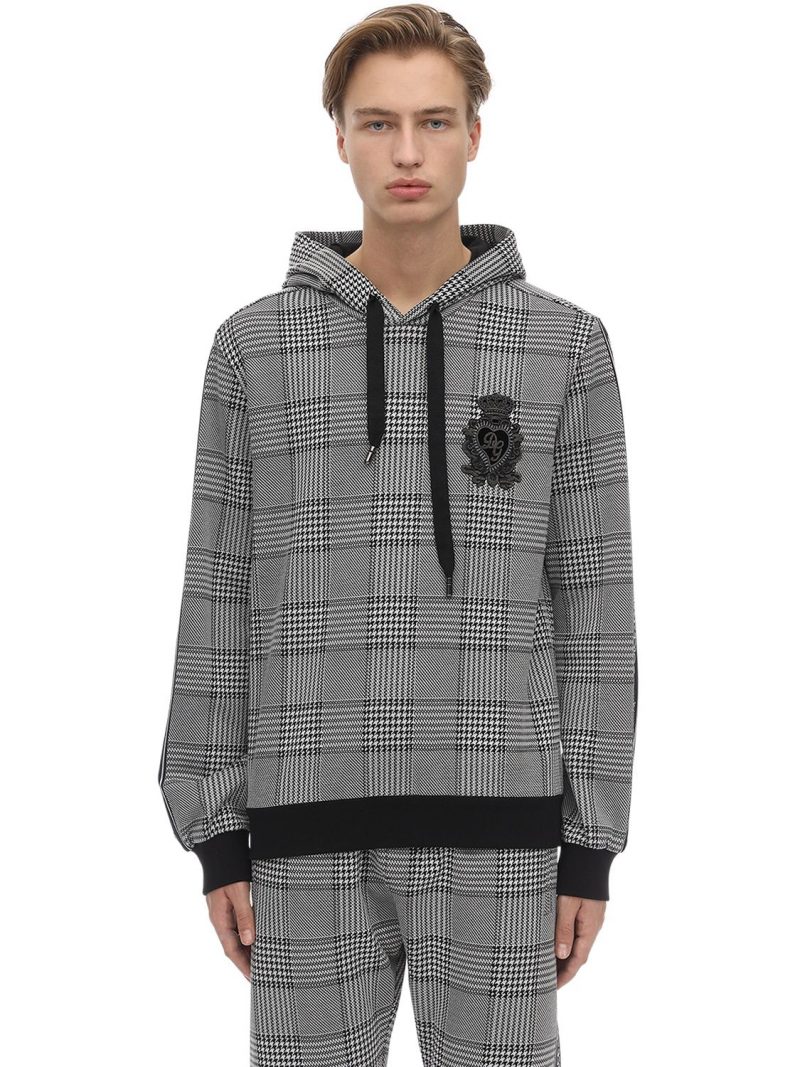 Cotton Blend Houndstooth Hoodie | The Fashionisto