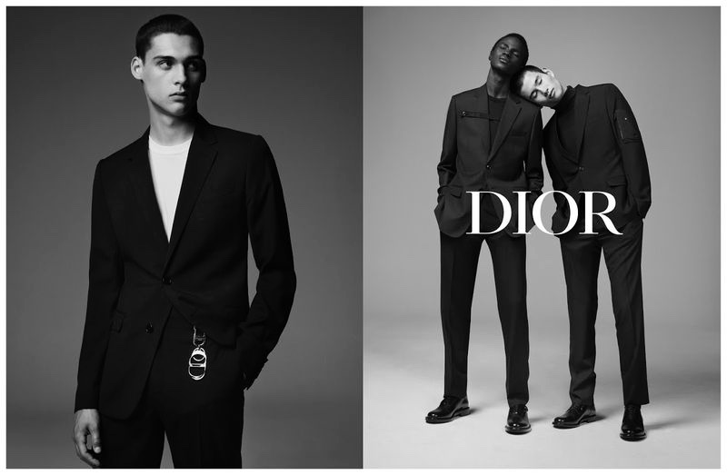 Models Ludwig Wilsdorff, Malick Bodian, and Kohei Takabatake star in Dior Men's fall-winter 2019 tailoring campaign. 