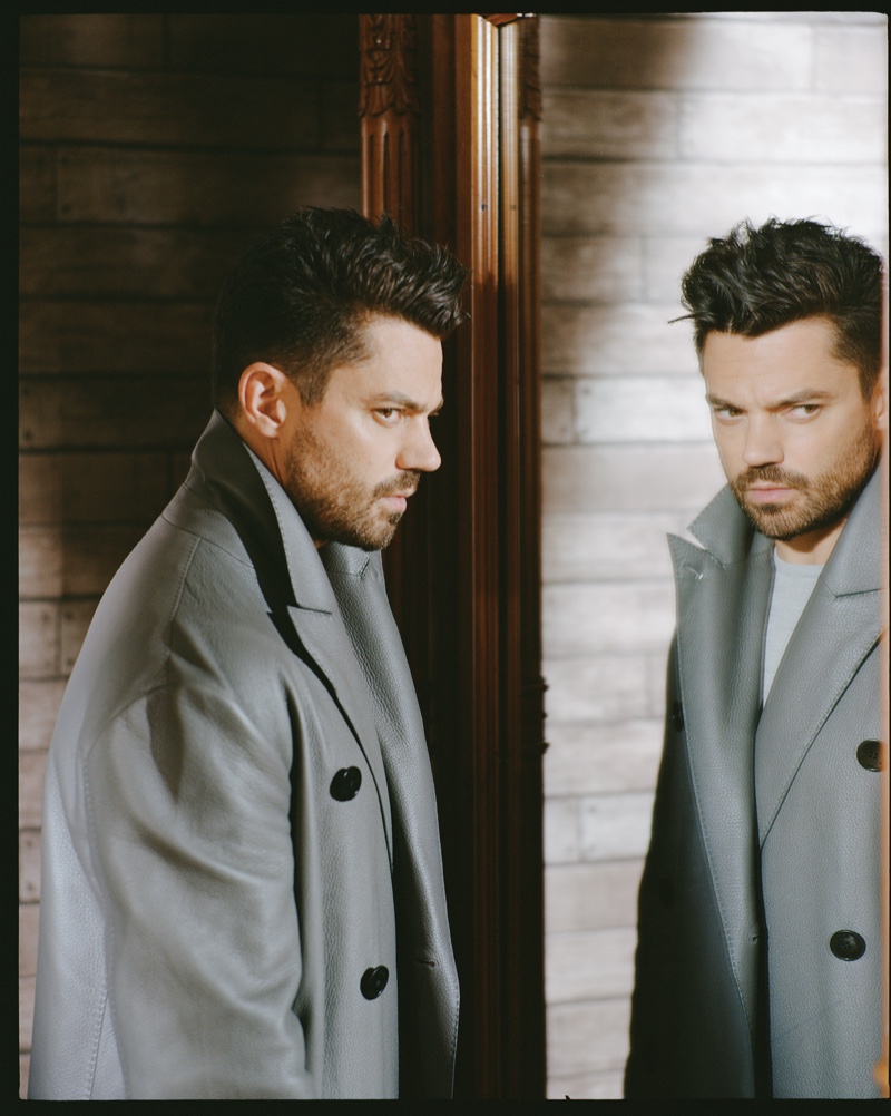 Connecting with The Laterals, Dominic Cooper dons a leather coat by Berluti with a Sunspel sweater. » Dominic Cooper Covers The Laterals, Talks 'Preacher' Connecting with The Laterals, Dominic Cooper dons a leather coat by Berluti with a Sunspel sweater.