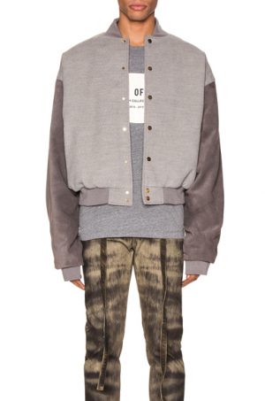 Fear of God 6th Collection Varsity Jacket in Gray Fear of God 6th Collection Varsity Jacket in Gray