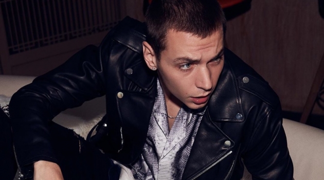 Yuri Pleskun Rocks AMIRI for Forward Yuri Pleskun is a cool vision in an AMIRI leather biker jacket $2,990, leopard print flannel shirt $750, and Music Note patch jeans $1,190.