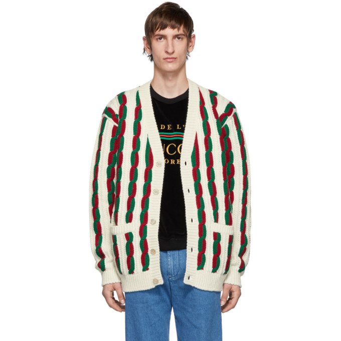Gucci Off-White and Red Wool Cardigan | The Fashionisto