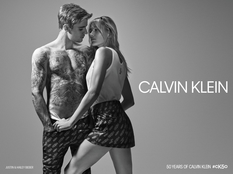Taking to the studio, Justin and Hailey Bieber appear in Calvin Klein's new campaign.