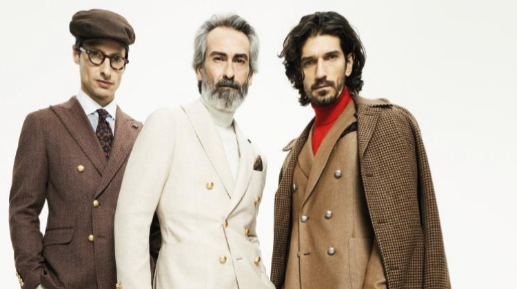 Models Jonas Mason, Miguel Angel Gallardo, and Jonathan Saxby come together for Lardini's fall-winter 2019 campaign.