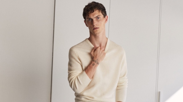 Luc Defont-Saviard Dons Essential Fall Neutrals for Mango Front and center, Luc Defont-Saviard wears Mango.