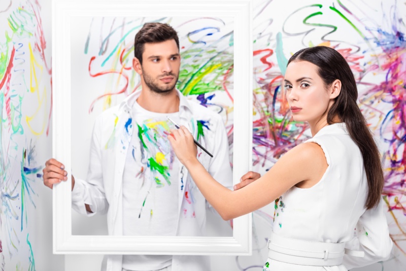 Male Model Female Model Painting Artwork Fashion White Room