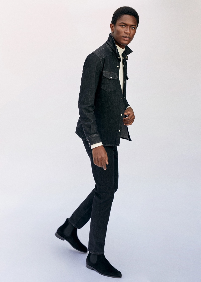 Doubling down on denim, Hamid Onifade wears Mango.