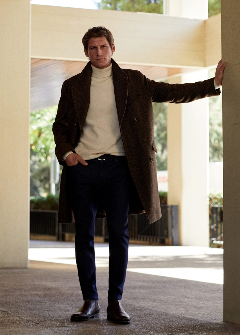 French model Roch Barbot wears a seventies-inspired look from Mango.