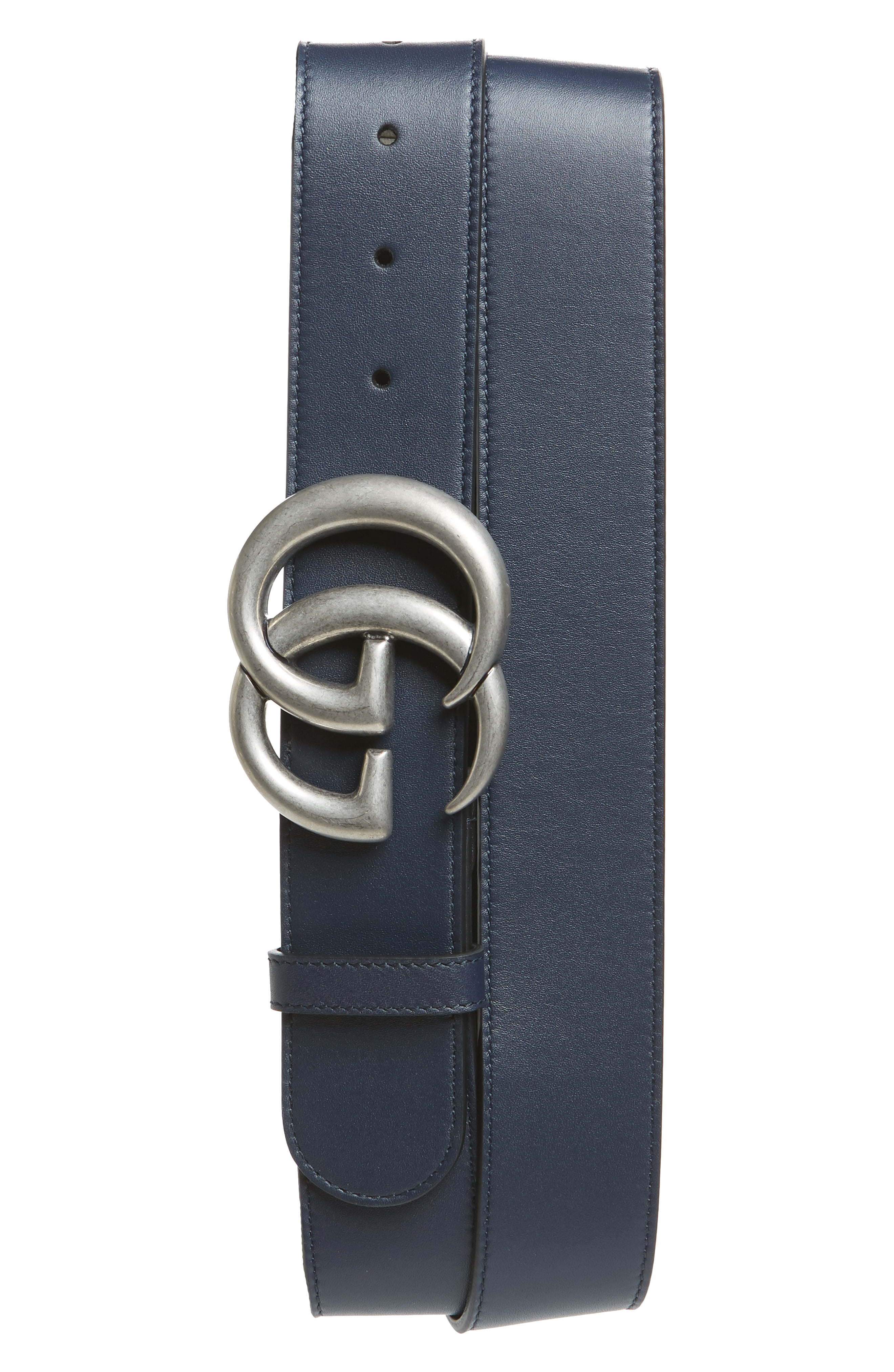 Men’s Big & Tall Gucci Logo Leather Belt, Size 120 EU – Blue | The ...