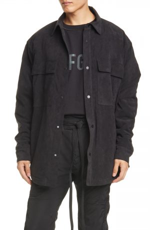Men's Fear Of God Faux Suede Shirt Jacket, Size Medium - Black Men's Fear Of God Faux Suede Shirt Jacket, Size Medium - Black