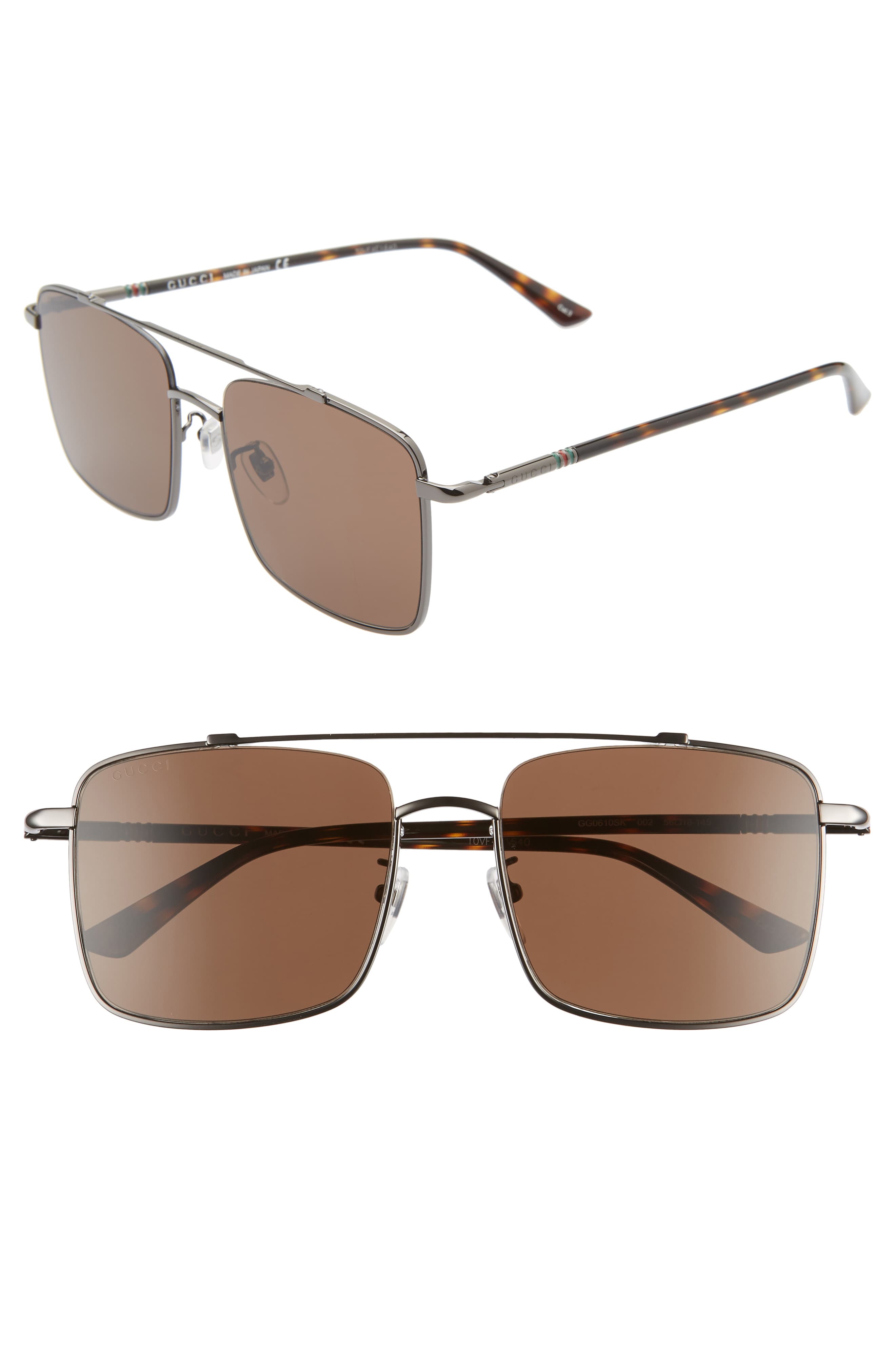 Men’s Gucci 56Mm Navigator Square Sunglasses – Shiny Dark Ruthenium ...