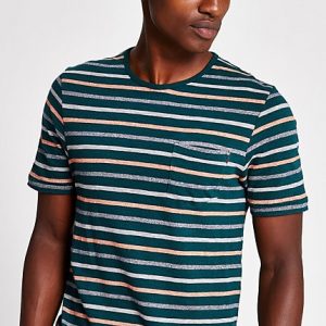 Mens Jack and Jones green stripe print T-shirt Mens Jack and Jones green stripe print T-shirt