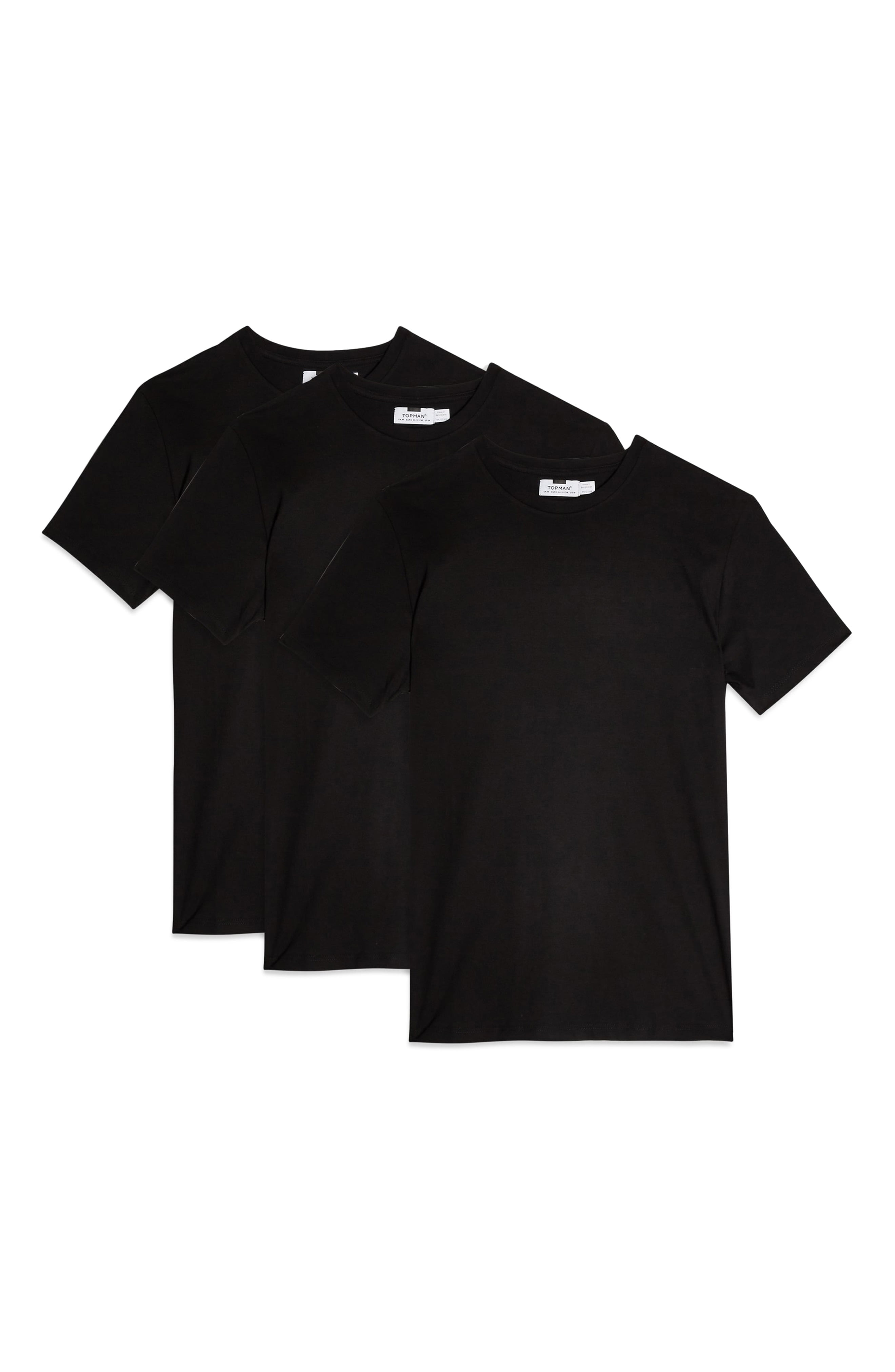 Men’s Topman 3-Pack Classic Fit Crewneck T-Shirts, Size X-Small – Black ...