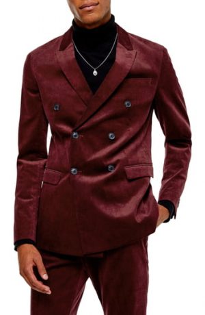 Men's Topman A-List Corduroy Skinny Fit Suit Jacket, Size 36R - Burgundy Men's Topman A-List Corduroy Skinny Fit Suit Jacket, Size 36R - Burgundy