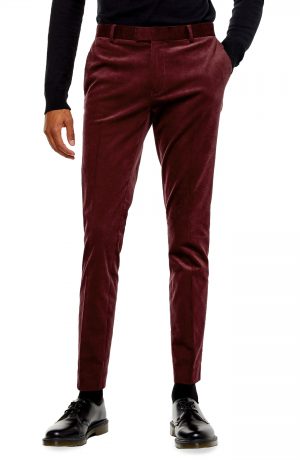Men's Topman A-List Skinny Fit Velveteen Trousers, Size 30 x 32 - Burgundy Men's Topman A-List Skinny Fit Velveteen Trousers, Size 30 x 32 - Burgundy