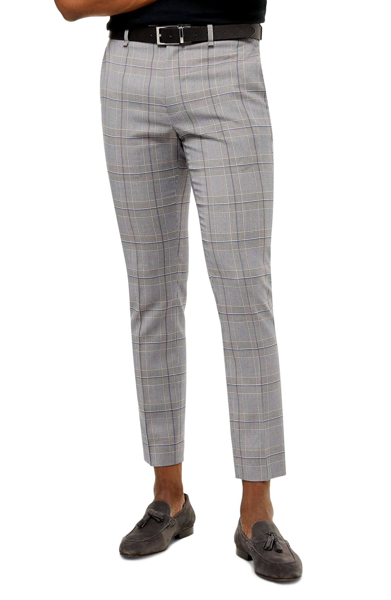 Men’s Topman Bons Slim Fit Glen Plaid Cropped Pants, Size 34 x 32 ...