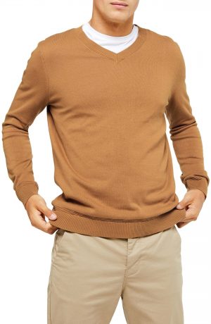 Men's Topman Classic Fit V-Neck Sweater, Size Large - Beige Men's Topman Classic Fit V-Neck Sweater, Size Large - Beige