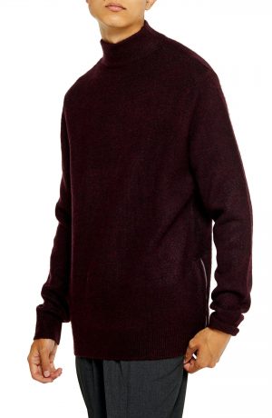 Men's Topman Harlow Classic Fit Side Zip Mock Neck Sweater, Size Large - Burgundy Men's Topman Harlow Classic Fit Side Zip Mock Neck Sweater, Size Large - Burgundy