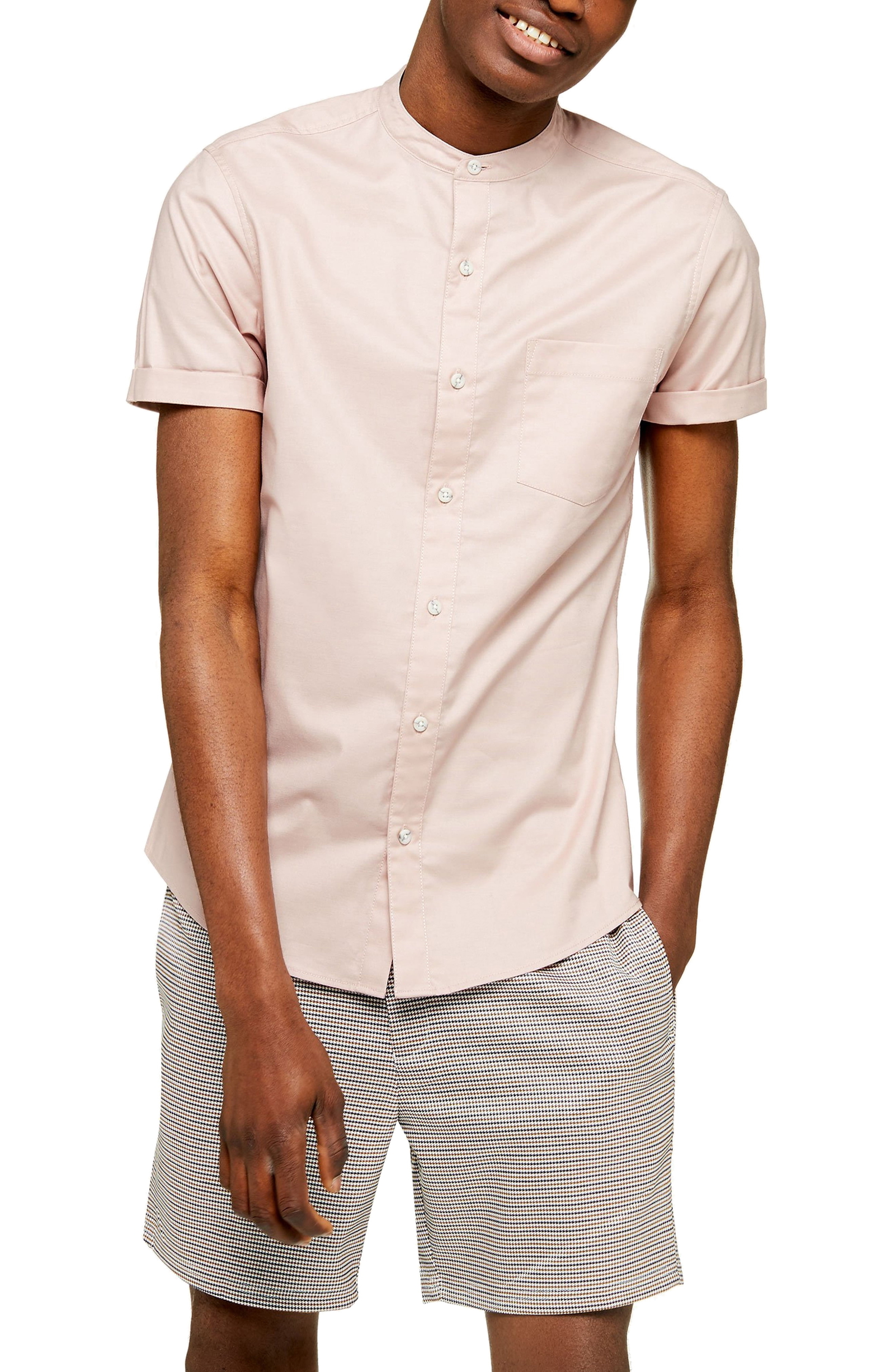 mens pink short sleeve button up