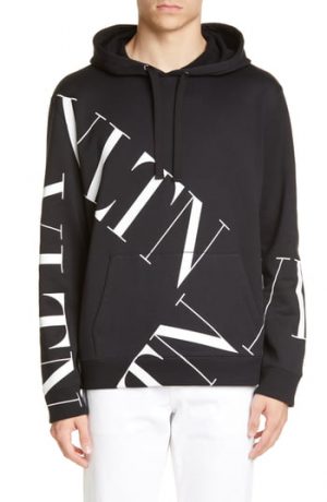 Men's Valentino Vltn Print Hoodie, Size X-Small - Black Men's Valentino Vltn Print Hoodie, Size X-Small - Black