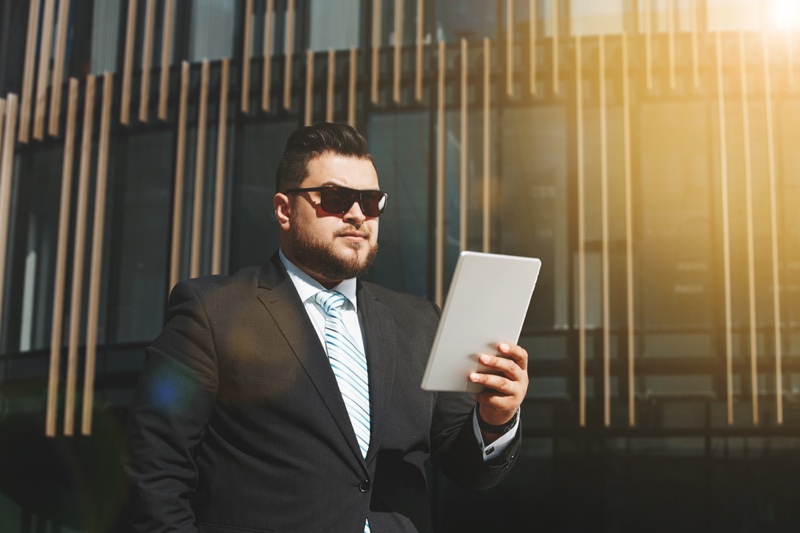 Overweight Man Business Suit Tablet Sunglasses