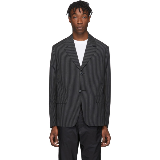 Prada Grey and Black Mohair Striped Single-Breasted Blazer | The ...
